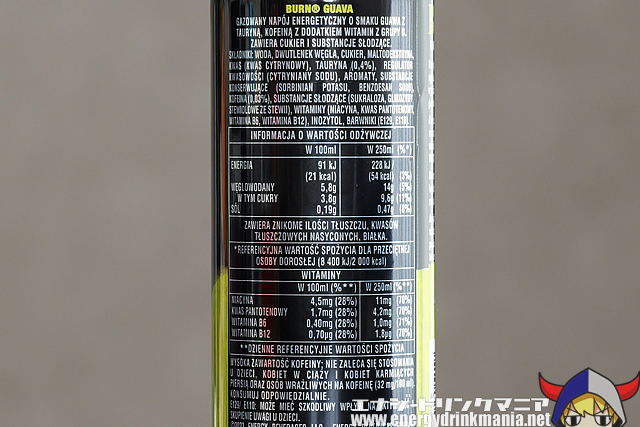 BURN GUAVAのエナジー成分