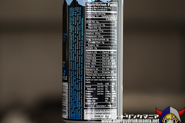 Energy Ingredients of WEST COAST CHILL