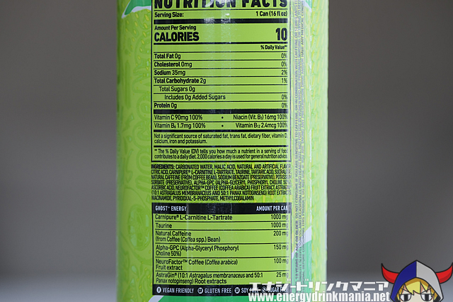 GHOST ENERGY WARHEADS SOUR GREEN APPLEのエナジー成分