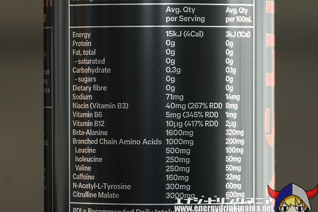 MUSASHI ENERGY LEMONADEのエナジー成分