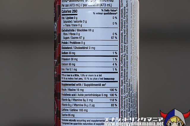 Energy Ingredients of ROCKSTAR PUNCHED CHARGED CHERRY